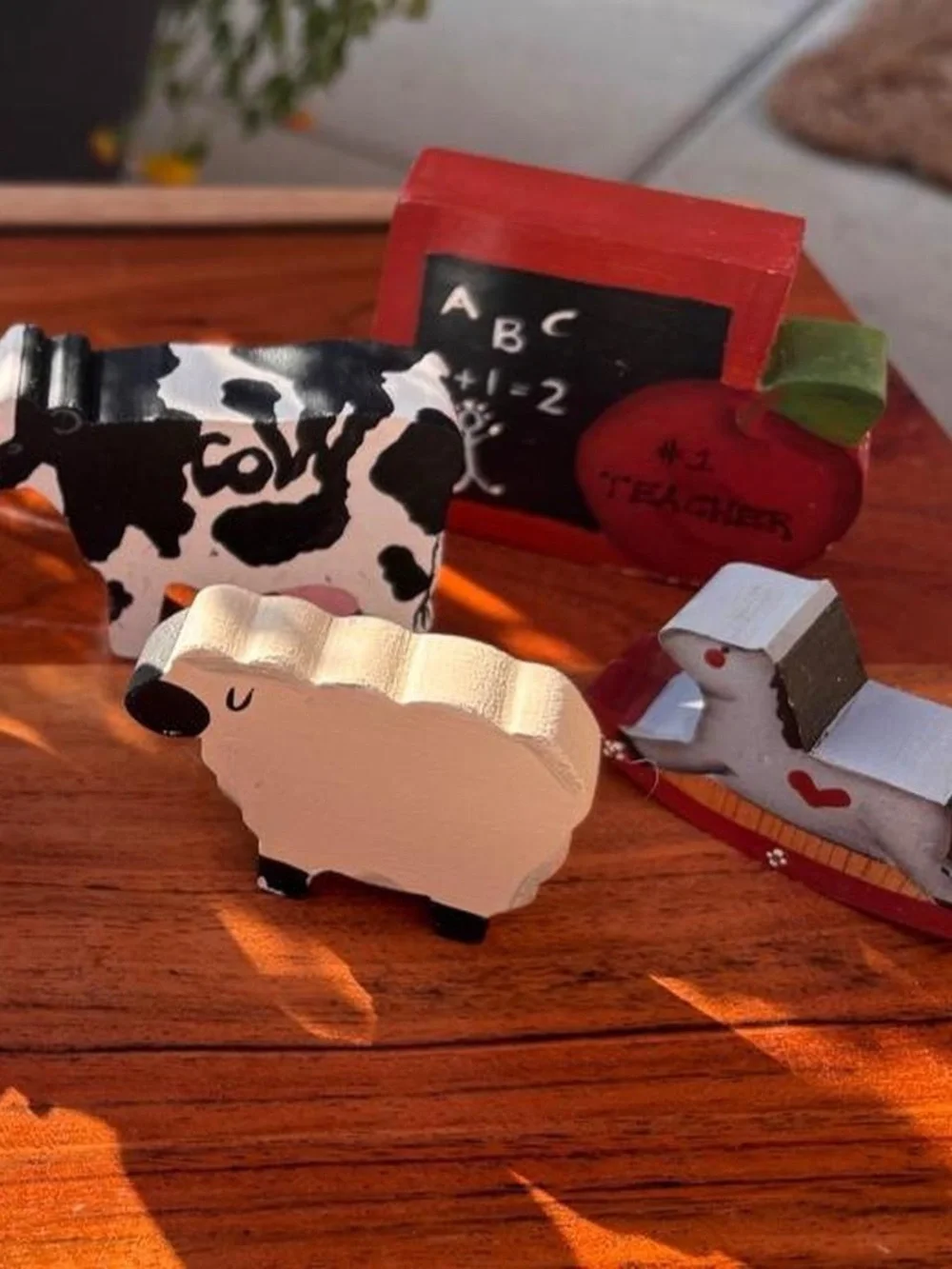 90s Hand Painted Wooden Farm Figurines